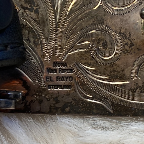 Signed Mona T. Van Riper Turquoise & Sterling Silver Belt Buckle & Leath… - Picture 7 of 17